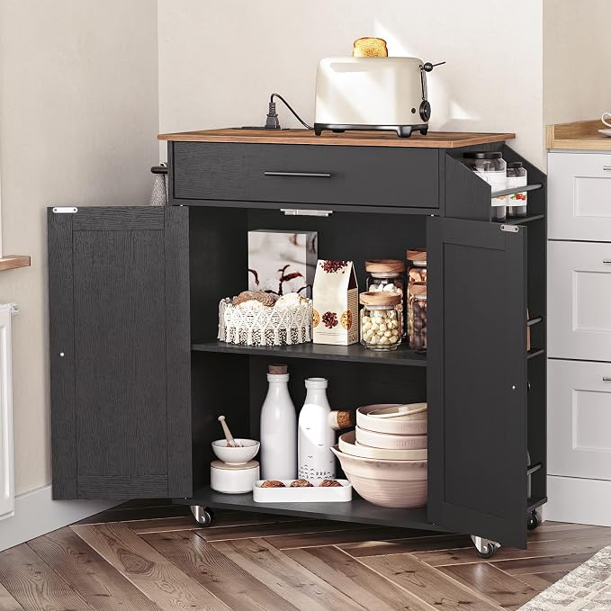 HOOBRO Kitchen Island with Power Outlet, Storage Island with Spice Rack and - Image 3