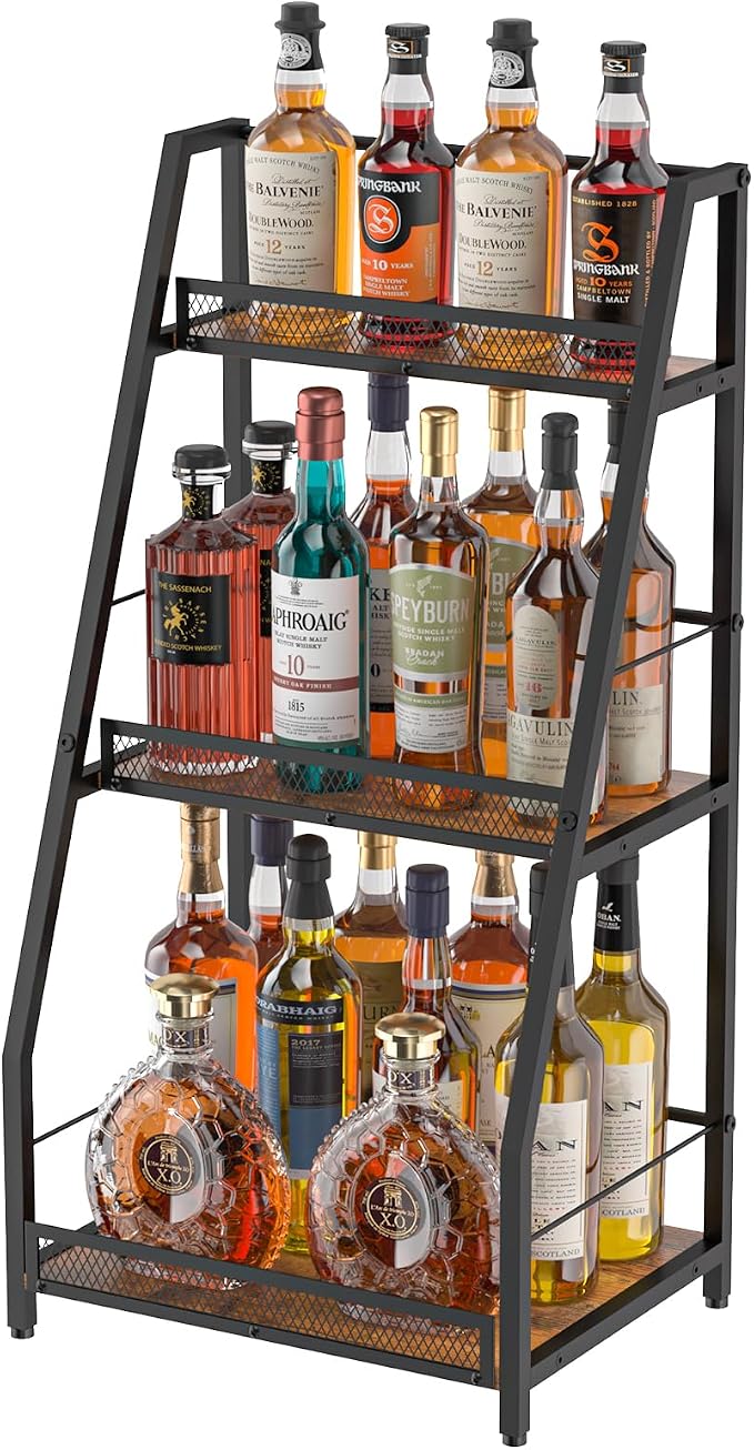 3-Tier Liquor Stand for Home Bar, Stepped Wine Rack Freestanding Floor for by Hayexiha