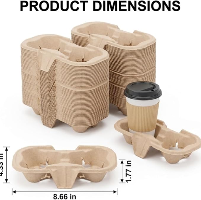 2 Cup Disposable Coffee Trays, Pulp Fiber Cup Holder Commercial Compostable - Image 4