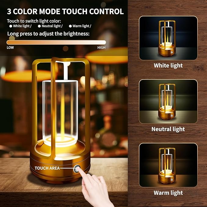 Set of 2 Cordless Table Lamps, LED Rechargeable Table Lamp - Image 2