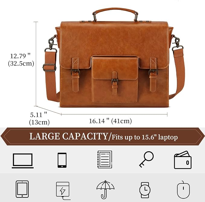 Leather Messenger Bag for Men 15.6 Inch Waterproof Vintage Leather Laptop - Image 6