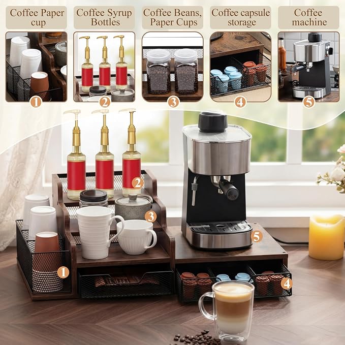 Potchen Wood Coffee Station Organizer Coffee Bar Organizer - Image 5