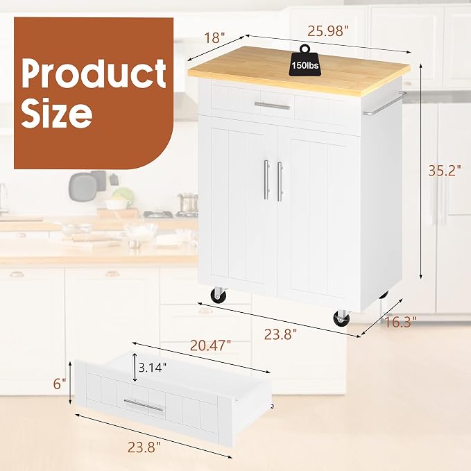 JY QAQA 26" Kitchen Island on Wheels - Image 5