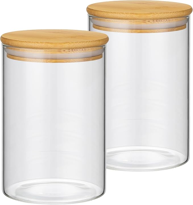 2PCS Glass Storage Jars with Airtight Lids, 32 fl oz Cute Clear Storage by Piconesper