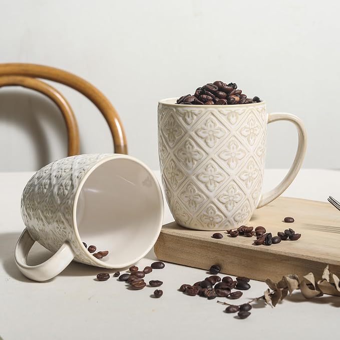 Coffee Mugs Set of 4, 16 Oz Ceramic Coffee Mugs, Large Porcelain Embossed Cups - Image 4