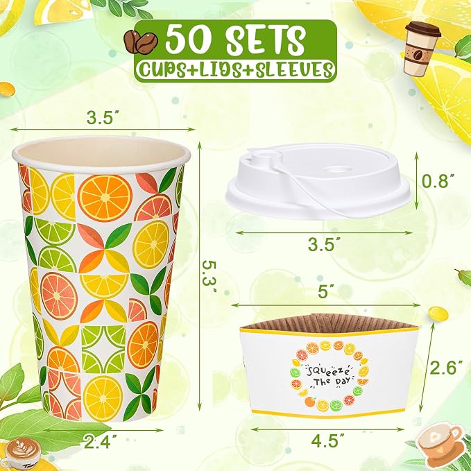 Lallisa 50 Pack 16 oz Summer Citrus Disposable Coffee Cups - Image 4