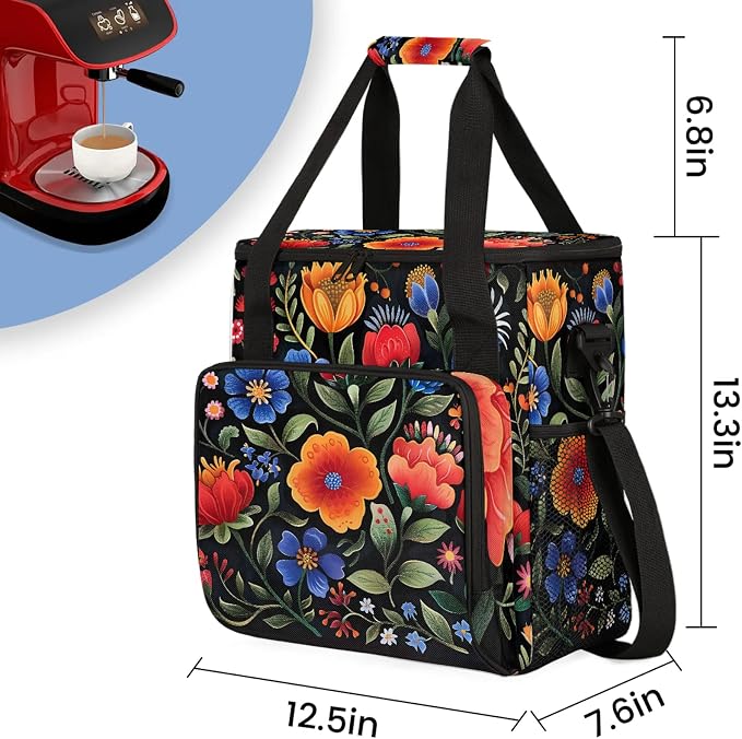 Boho Flower Coffee Maker Carring Bag, Large Insulated Storage Organizer Case - Image 2