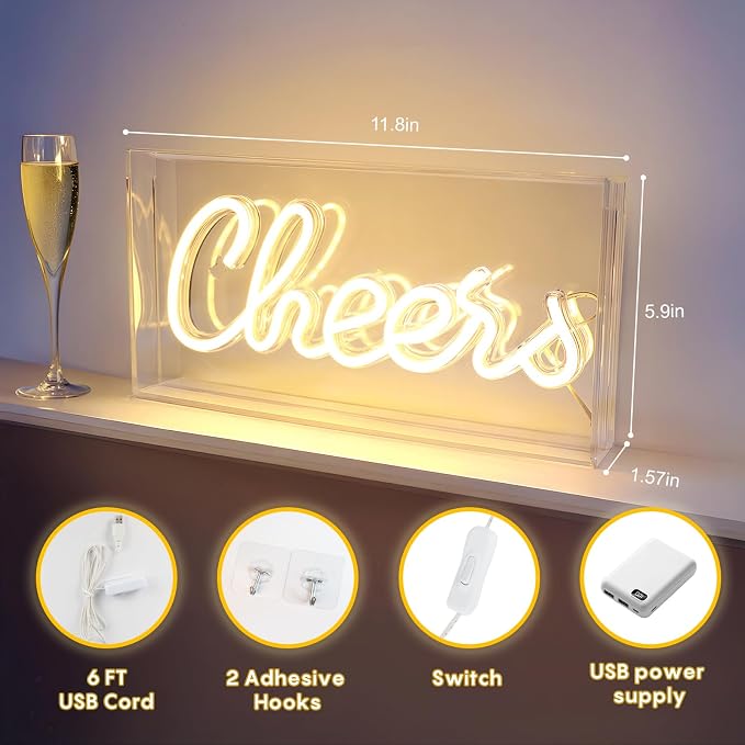 Cheers Neon Sign, USB LED Desk Lightbox Cheers Sign - Image 4