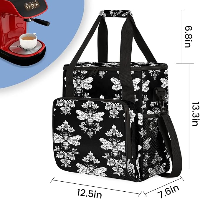 Black Bee Coffee Maker Carring Bag, Large Insulated Storage Organizer Case Tote - Image 2