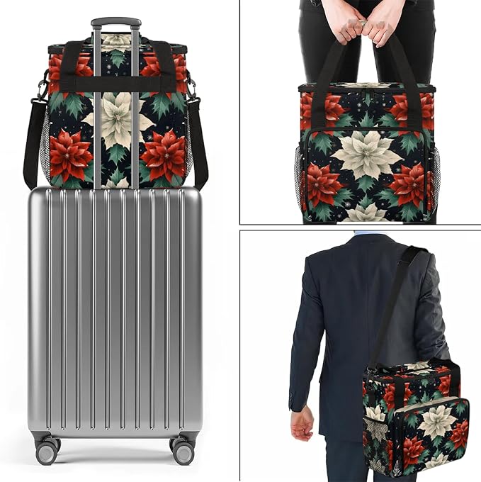Christmas Flower Red And Beige Coffee Maker Carring Bag, Large Insulated - Image 7