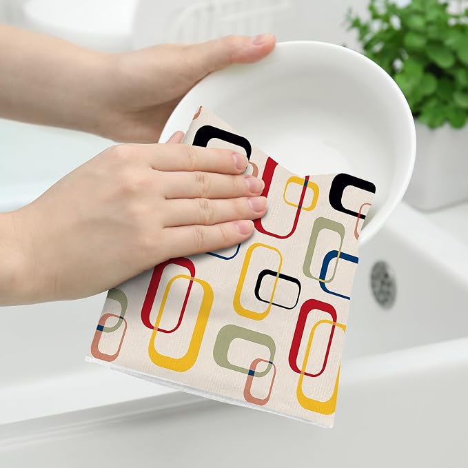 Retro Kitchen Towels with Hanging Loop, Mid Century Modern Dish Towel - Image 3