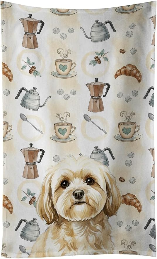 Caroline's Treasures Cream Lhasa Apso Coffee Bar Kitchen Towel Velour Plush by CarolinesTreasures