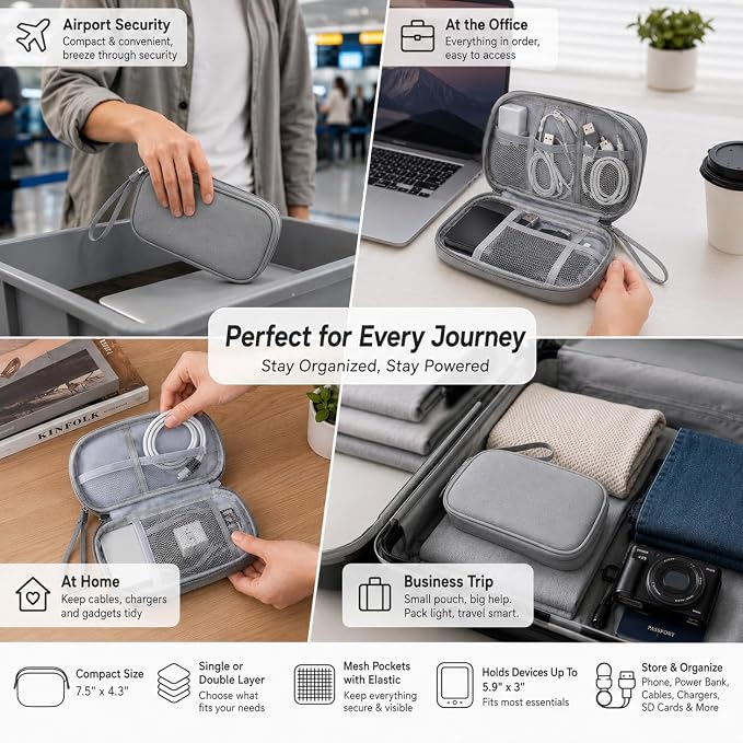 Travel Electronic Organizer Bag, Waterproof & Elastic Small Tech Pouch - Image 2