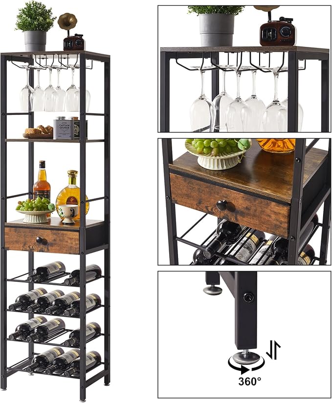 IBUYKE Wine Rack Freestanding Floor, Bar Cabinet - Image 5