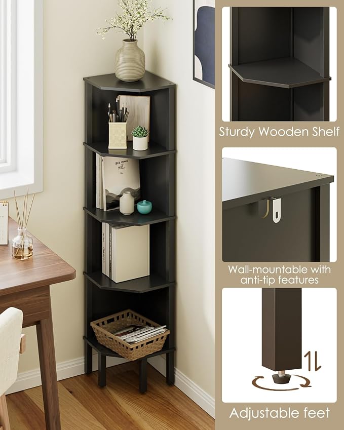 Corner Shelf, 5 Tier Corner Bookshelf, Display Corner Shelf Stand - Image 5