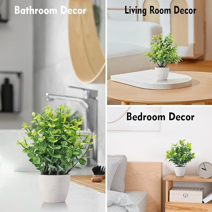 FAVOWREATH 4 Pack Fake Plants Ceramic Mini Artificial Greenery Potted Plants - Image 4