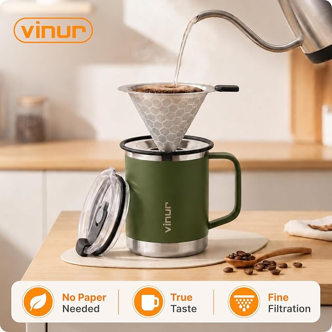 VINUR Stainless Steel Pour Over Coffee Maker, 12 oz Insulated Coffee Maker - Image 2