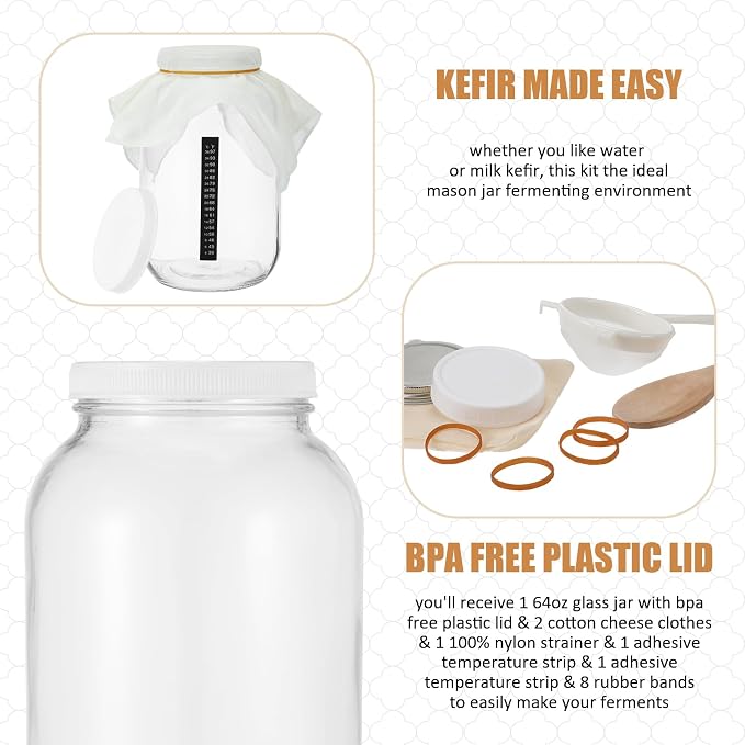 Honeydak 8 Pcs Complete Kefir Starter Kit Kombucha Fermenter Kit Gallon 128oz - Image 4