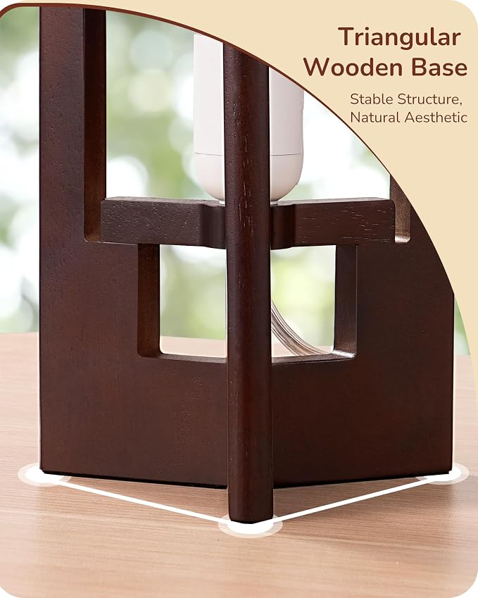 EDISHINE Wood Table Lamp, 13.5" Small Bedside Lamp, Rosewood Cylinder - Image 2