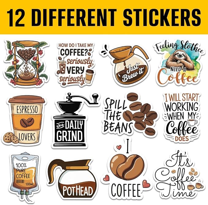 12pcs Coffee Stickers Pack for Caffeine Lovers, Baristas & Coffee Addicts – - Image 2