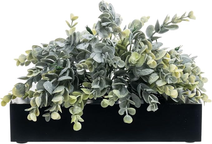 MyGift Artificial Eucalyptus Plant in Black Wood Decorative Planter Pot - Image 4