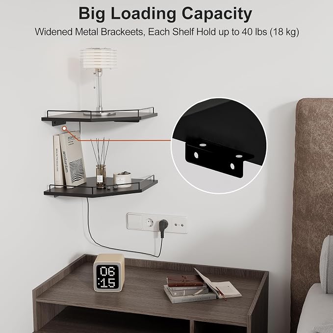 JJL Corner Shelf Wall Mounted, 12 Inches 2-Tier Floating Corner Shelf, Hexagon - Image 4