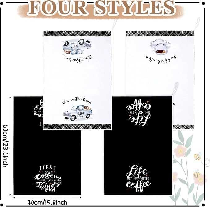 Ferraycle 4 Pieces Kitchen Dish Cloths Coffee Kitchen Hand Towels Absorbent Tea - Image 3