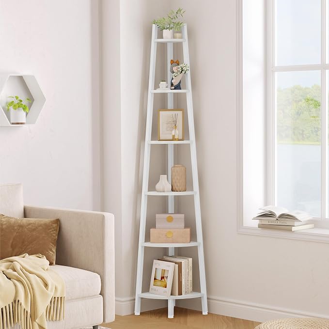Hoctieon Corner Shelf, 6-Tier Corner Bookshelf, Rustic Ladder Shelf, Industrial by Hoctieon