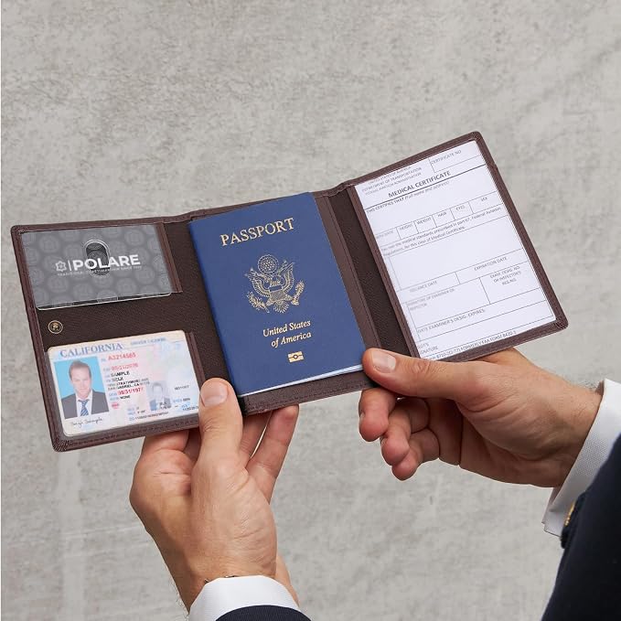 Polare Napa Leather Pilot Wallet Passport Holder RFID Blocking Tri-fold Travel - Image 2