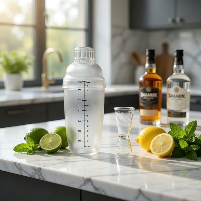 Homestia 4 Pack Plastic Cocktail Shaker Jigger Set, 700ml Clear Boston Shaker - Image 2