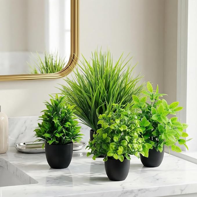 LOYWREE 4 Pack Mini Fake Plants Small Artificial Greenery Potted Plants in - Image 6