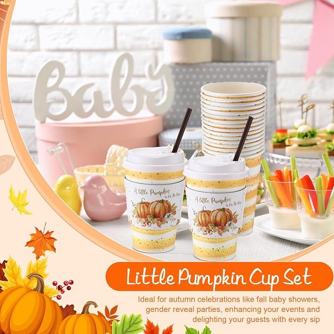Pickmesh 50 Set 12oz Little Pumpkin Coffee Cups Sets Fall Baby Shower Party - Image 6