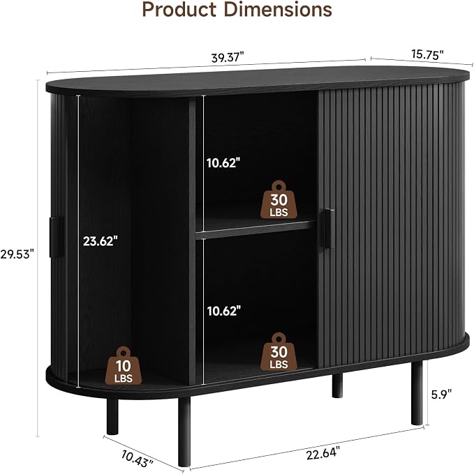 Buffet Cabinet with Storage, Fluted Sideboard Buffet with Sliding Door - Image 2