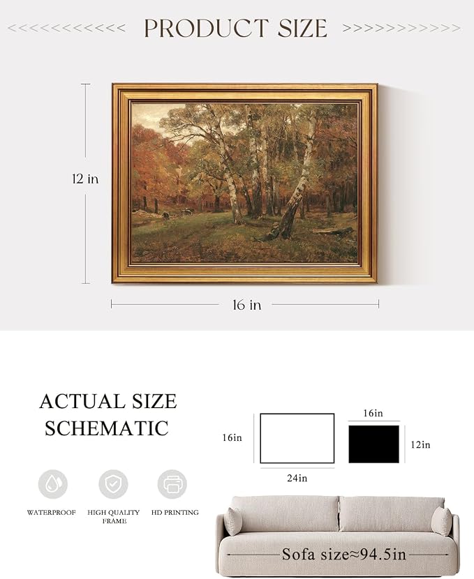 ARPEOTCY Autumn Forest Wall Art 12x16 Inch Gold Framed Canvas, Vintage Woodland - Image 4