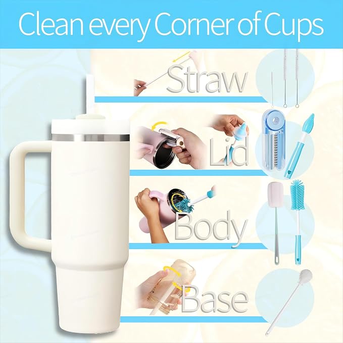 8Pcs Water Bottle Cleaner Brush, 4 in 1 Bottle Gap Cleaner and Long Handle - Image 4