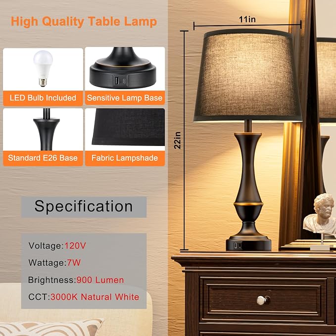 Seealle Upgraded Touch Lamps for Night Stands Set of 2 - Image 6