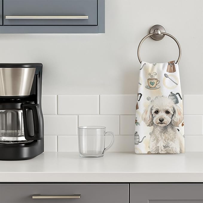 Caroline's Treasures Miniature White Poodle Coffee Bar Kitchen Towel Velour - Image 3