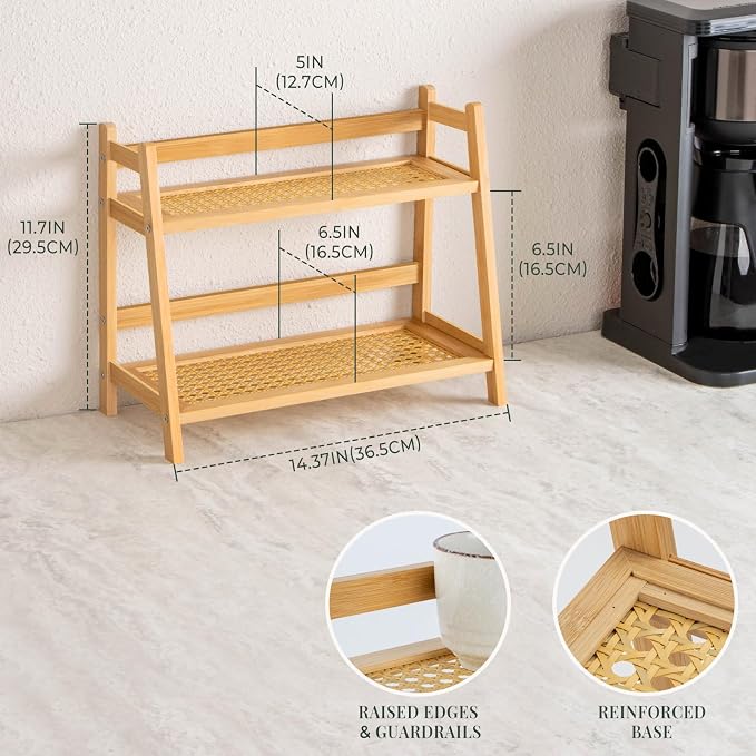 ANBOXIT Rattan-Look Matcha Station Organizer, Countertop Bamboo Tea & Coffee - Image 5
