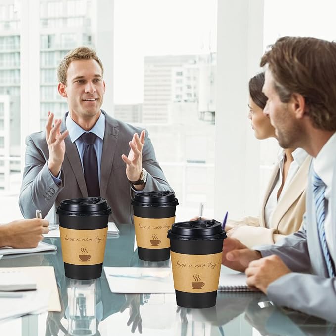 Lamosi 12 OZ Coffee Cups with Lids 500 Pack, Disposable Paper Hot Cups with Lids - Image 3
