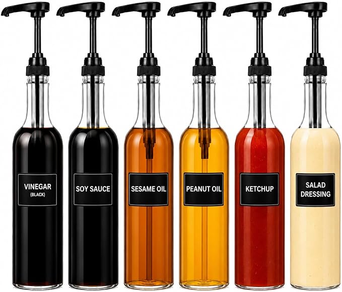 6 Pcs 25 oz Syrup Bottles with Pump Coffee Syrup Dispenser Bottles Long by Unknown