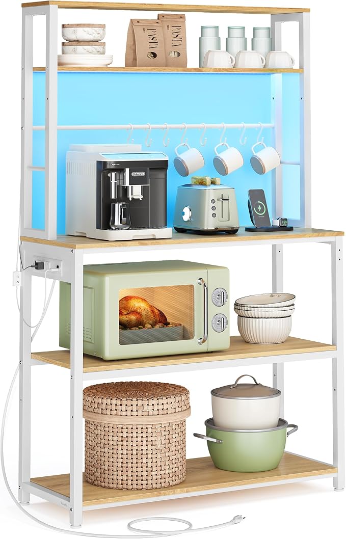 VASAGLE Coffee Bar with LED Lights, Kitchen Bakers Rack with Power Outlet by Unknown