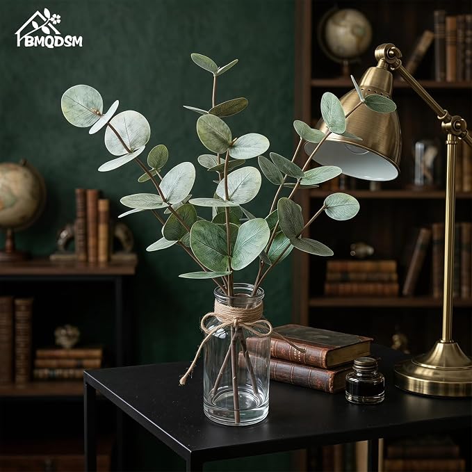 Artificial Eucalyptus Stems in Glass Vase - Image 6