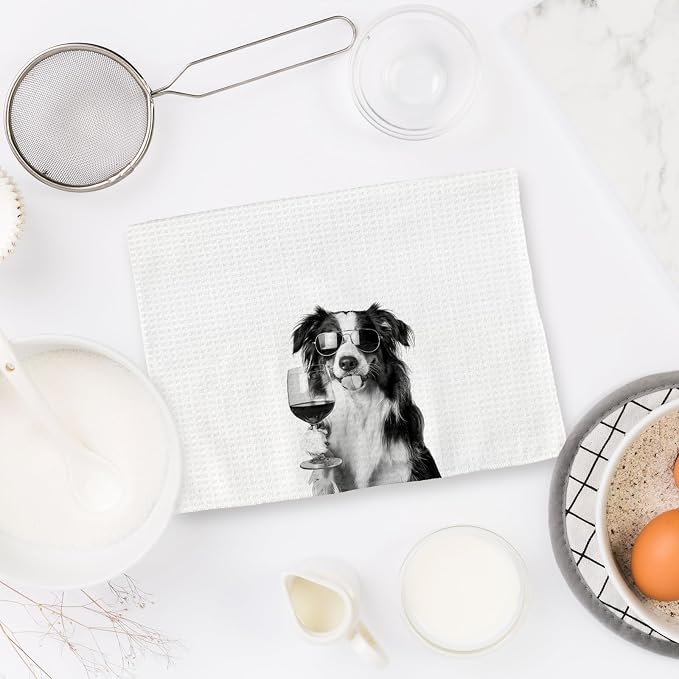 Border Collie Gifts Wine Kitchen Towels, Gifts - Image 6