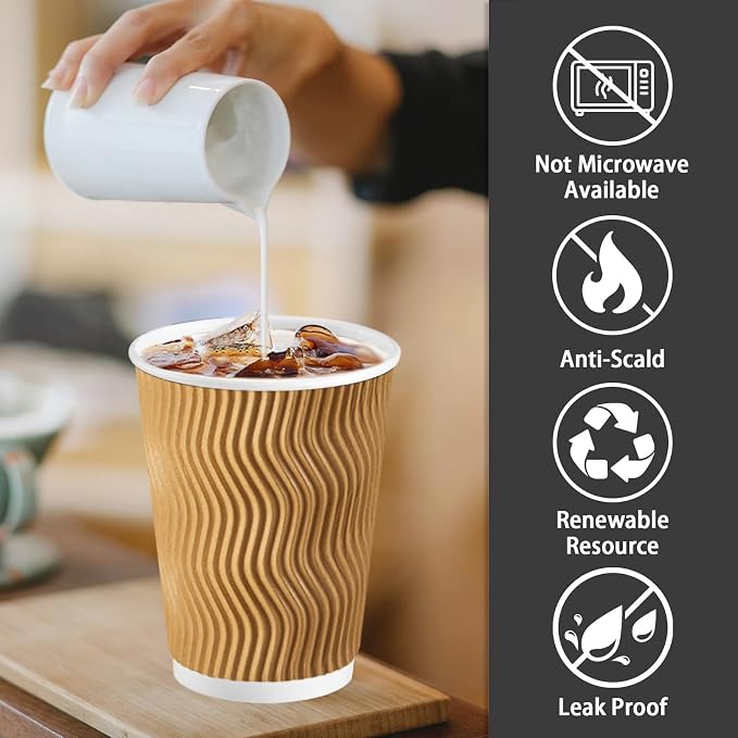 Lamosi Disposable Coffee Cups 12 OZ 100 Pack, Paper Coffee Cups 12 OZ - Image 3