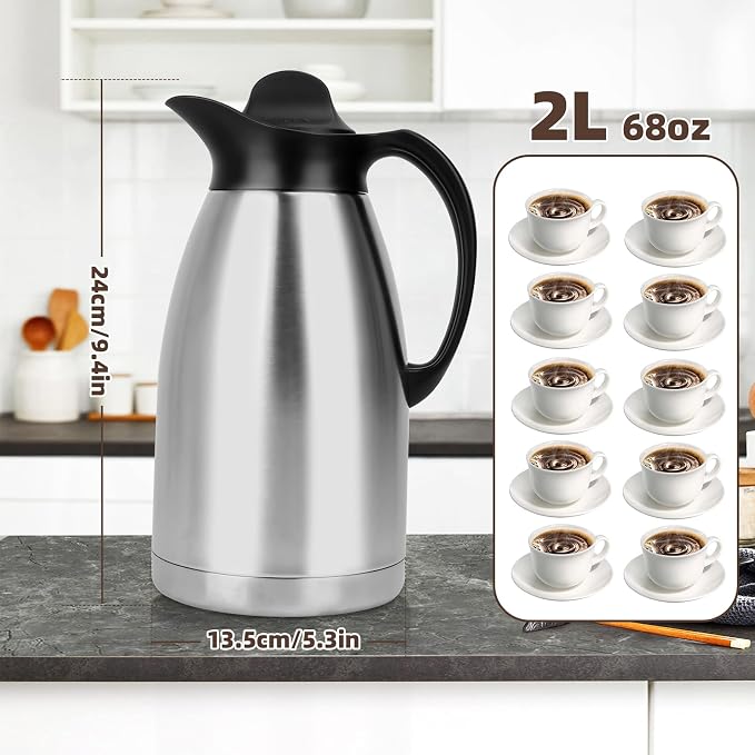 ShineMe 68Oz Coffee Carafes for Keeping Hot, Double Walled Vacuum Stainless - Image 2