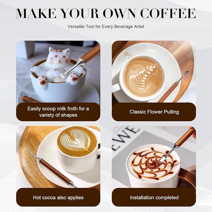2-Pack Latte Art Pen Set, Stainless Steel Coffee Drawing Tool - Image 4