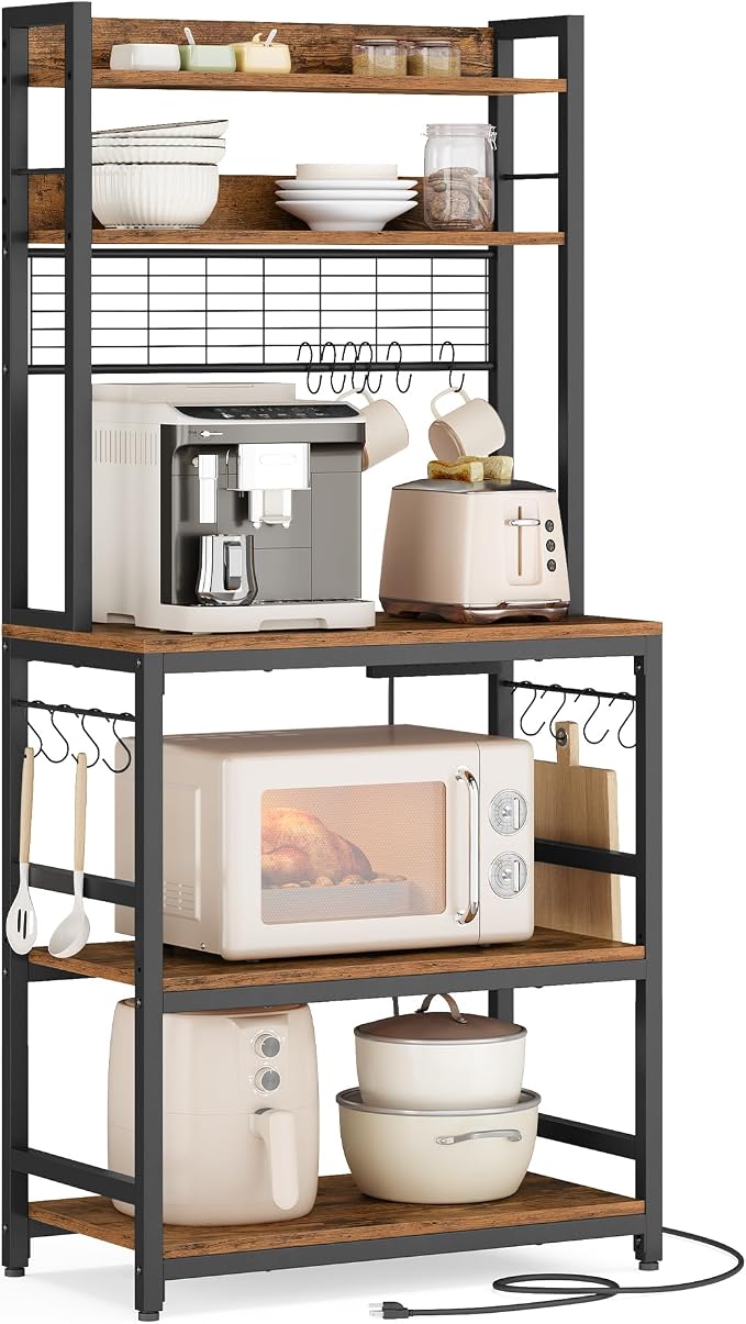 VASAGLE Bakers Rack with Power Outlet, Microwave Stand, Kitchen Tall Utility by Unknown