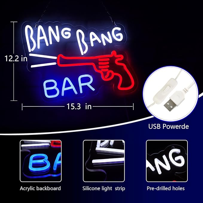BANG BANG BAR Neon Signs for Wall Decor The Roadhouse Neon Lights for Bedroom - Image 3