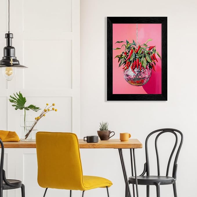 Black Framed Disco Ball With Red Chili Pepper Wall Art 08x10 inch Funky - Image 5