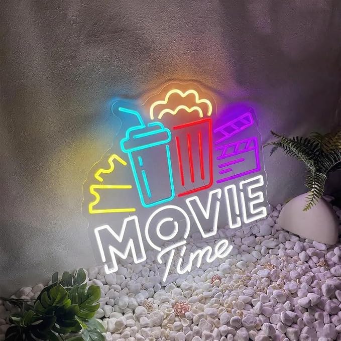 Movie Time With Popcorn Box Coke Neon Sign, Dimmable Cinema LED Neon Light - Image 2